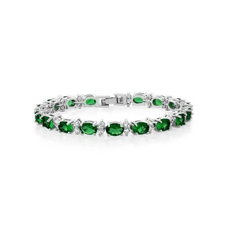 Gem Stone King 20.00 Ct Gorgeous Oval and Round 7 inches Sparkling Cubic Zirconia CZ Tennis Bracelet for Women