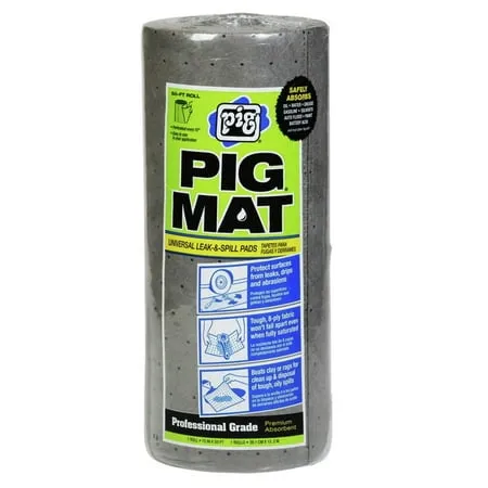 PIG Absorbent Roll: 3 gal, 10 in x 15 in Perforated Size, Roll, Gray, 15 in x 50 ft