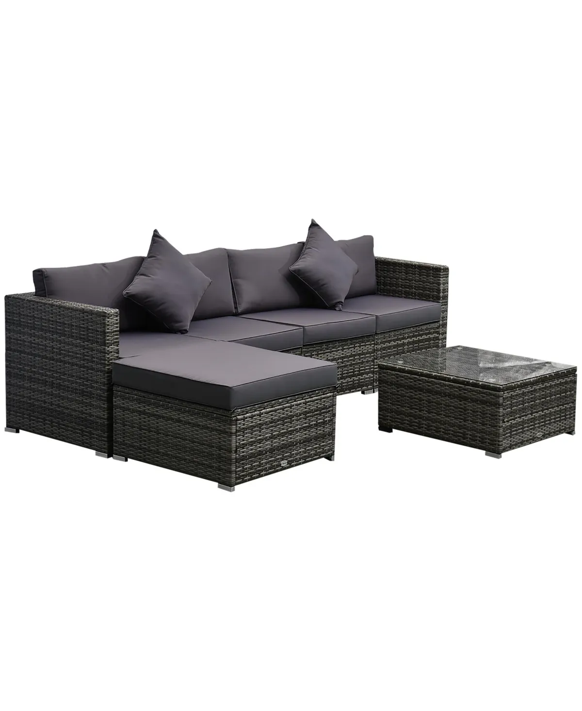 Outsunny 6-Piece Outdoor Patio Rattan Wicker Furniture Set with Comfortable Cotton Cushions, Removable Covers Grey