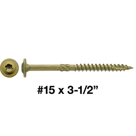 #15 x 3-1/2 Construction Lag Screw Exterior Coated Torx/Star Drive Heavy Duty Structural Lag Screw Far Superior to Common Lag Screws - Modified Truss Washer Head - 100 SCREW COUNT