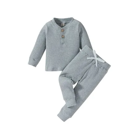 Kiapeise Toddler Boy Fall Clothes 2T 3T 4T 5T Outfits Winter Long Sleeve Knitted Cotton Tops Pants Sets Solid Color