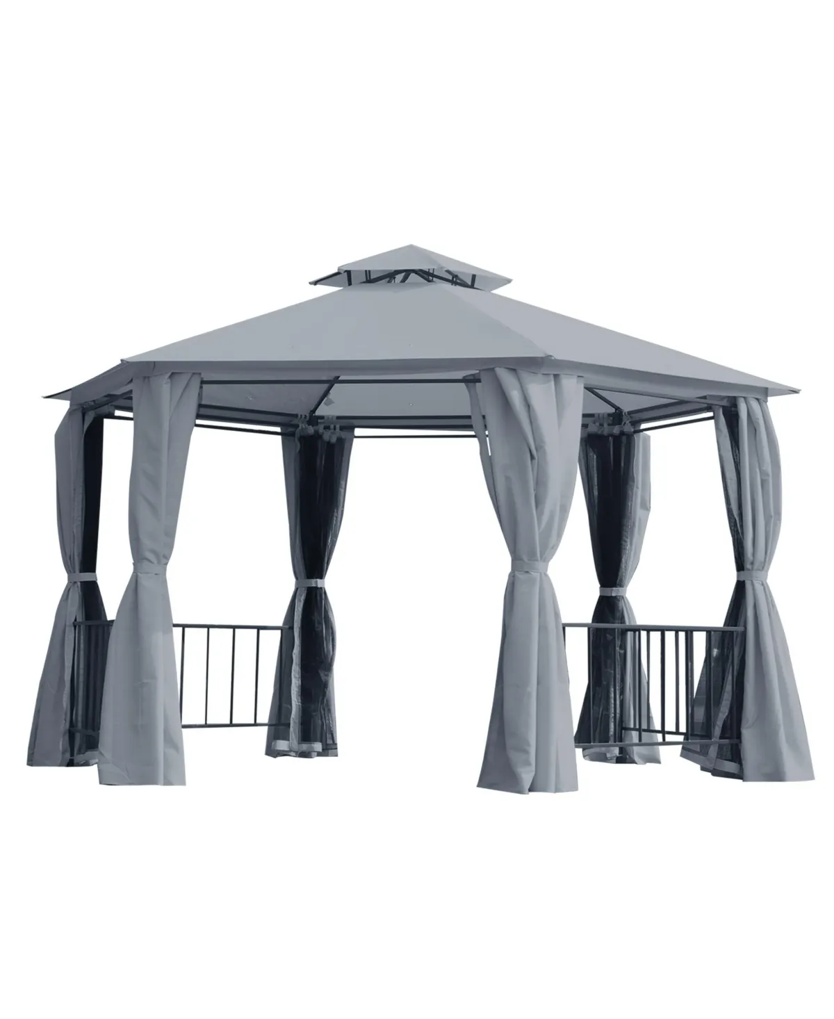 Outsunny Gazebo Canopy 111&#034;x78&#034;x132&#034; 2-Tiered Hexagon w/Removable Mesh Curtains