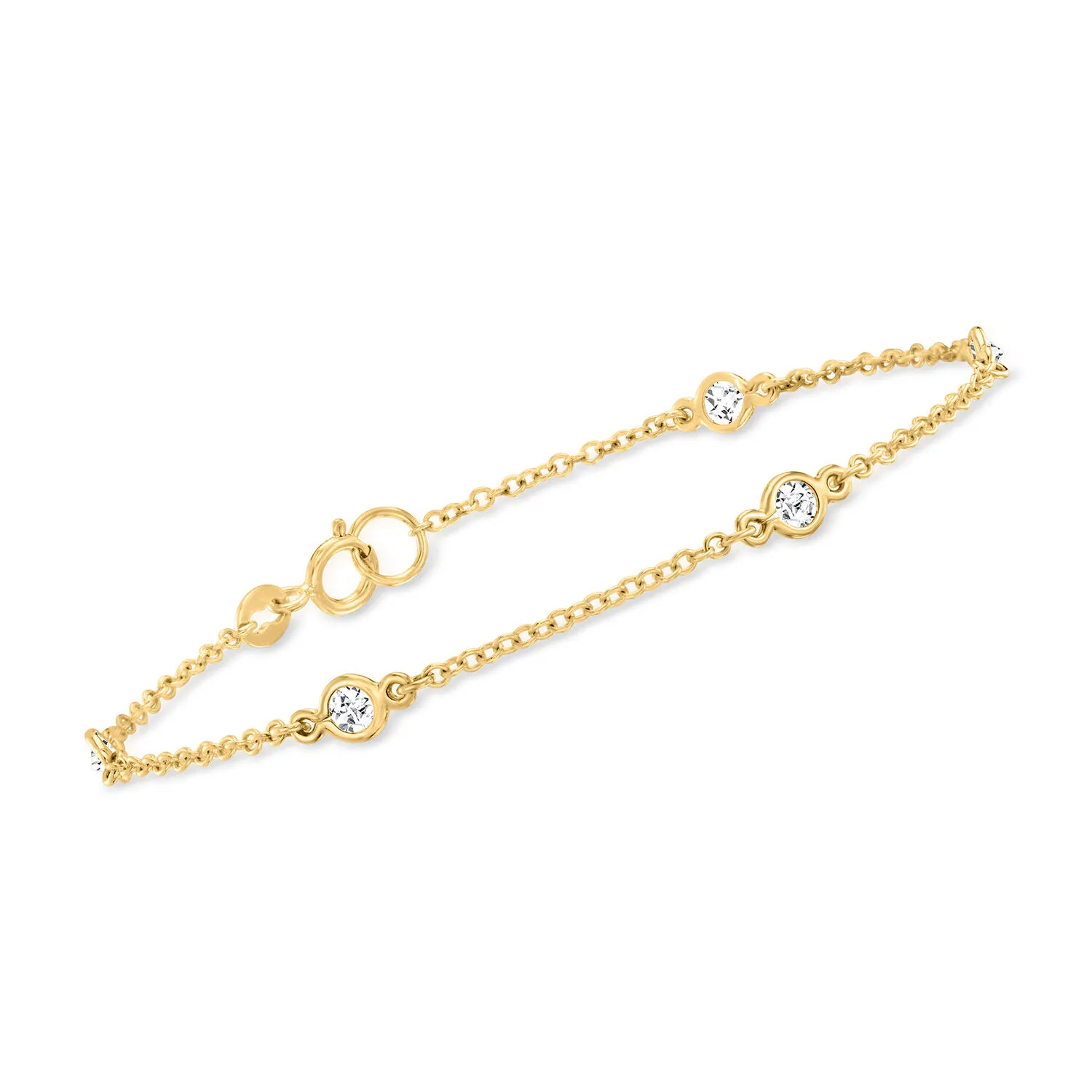 Ross-Simons Italian 1.15 Ct. T.W. Bezel-Set CZ Station Anklet in 18kt Gold Over ...