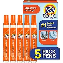 Tide To Go Instant Travel Stain Remover Pen, Rescue Clothes From Blood, Wine and other Tough Stains, 5 Count (Pack of 1)