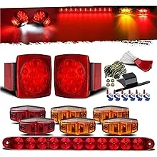 LED Submersible Square Light Kit Trailer Under 80&#034; Tail Stop Brake Boat Marine