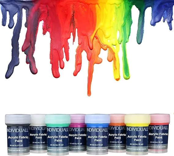 individuall Premium Fabric & Textile Paints Professional Grade Clothing Paint Set Art and Hobby Paints Craft Paint Set with 8 x 20 ml / 0.7 fl oz Vivid Colors for Beginners, Students, & Artists