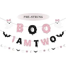 5 Pcs Halloween Moon Bat Ghost Star Garland Pink Black Halloween Garland for Pink and Black Kids' Halloween Party Supplies Decorations