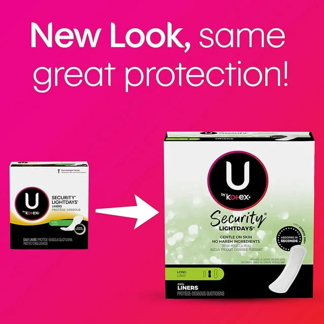 U By Kotex Liners, Daily, Long, Security Lighdays - 126 liners