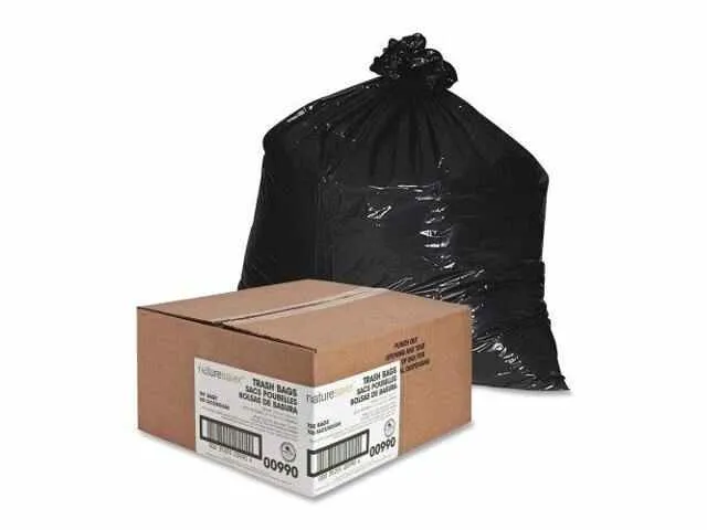 Nature Saver 75% Recycled Heavy-Duty Trash Liners, 45 Gallons, 40"" x 46"", Black, Box Of 100