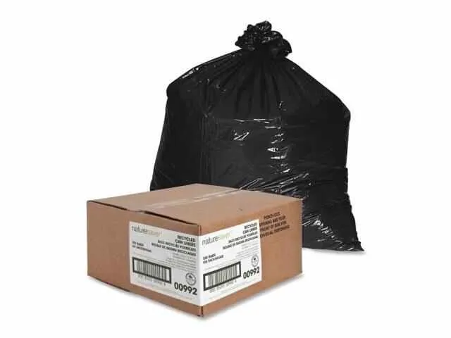 Nature Saver Trash Can Liners Rcycld 56 Gal 1.25mil 43"x48" 100/BX BK 00992