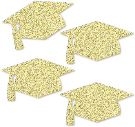 Gold Glitter Grad Caps - No-Mess Real Gold Glitter Cut-Out Graduation Hats - Grad Cap Shaped Confetti - Shaped Graduation Confetti - 24 Ct.