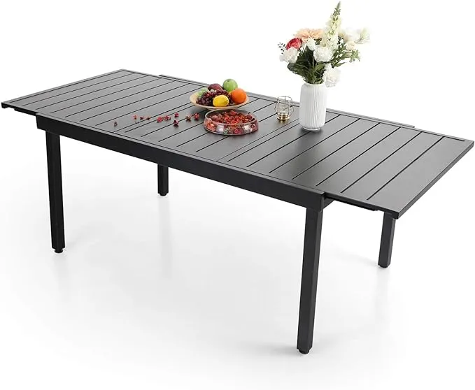 Sophia & William Black Expandable Patio Dining Tables Metal Outdoor Table for 6-8 Person Lawn Garden Bistro Rectangular Table