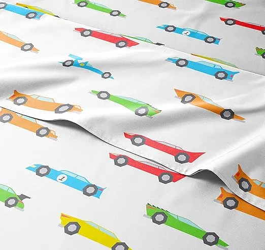 CGK Linens Kids 4 Piece Microfiber Sheet Set - Twin - Racecars