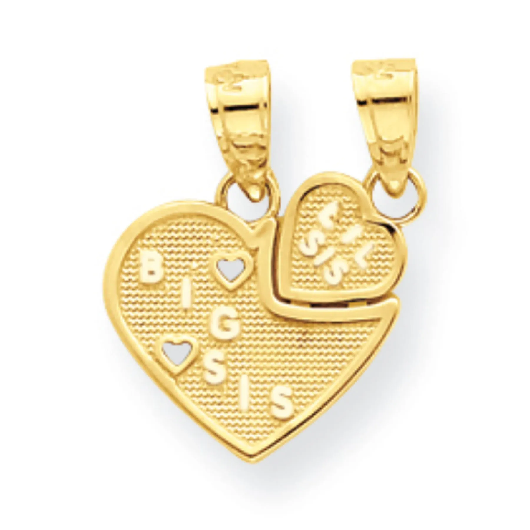 10k Yellow Gold Big Sis Lil Sis Break-Apart Heart Charm Pendant