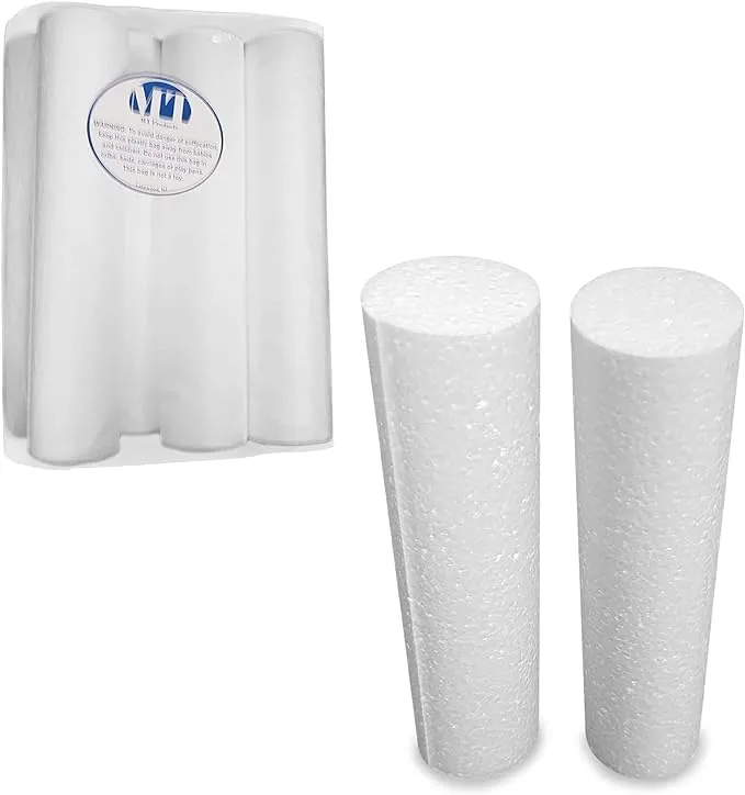 MT Products White Hard EPS Foam Rods 2&#034; x 10&#034; Cylinder Art-in-Crafts - Pack of 8