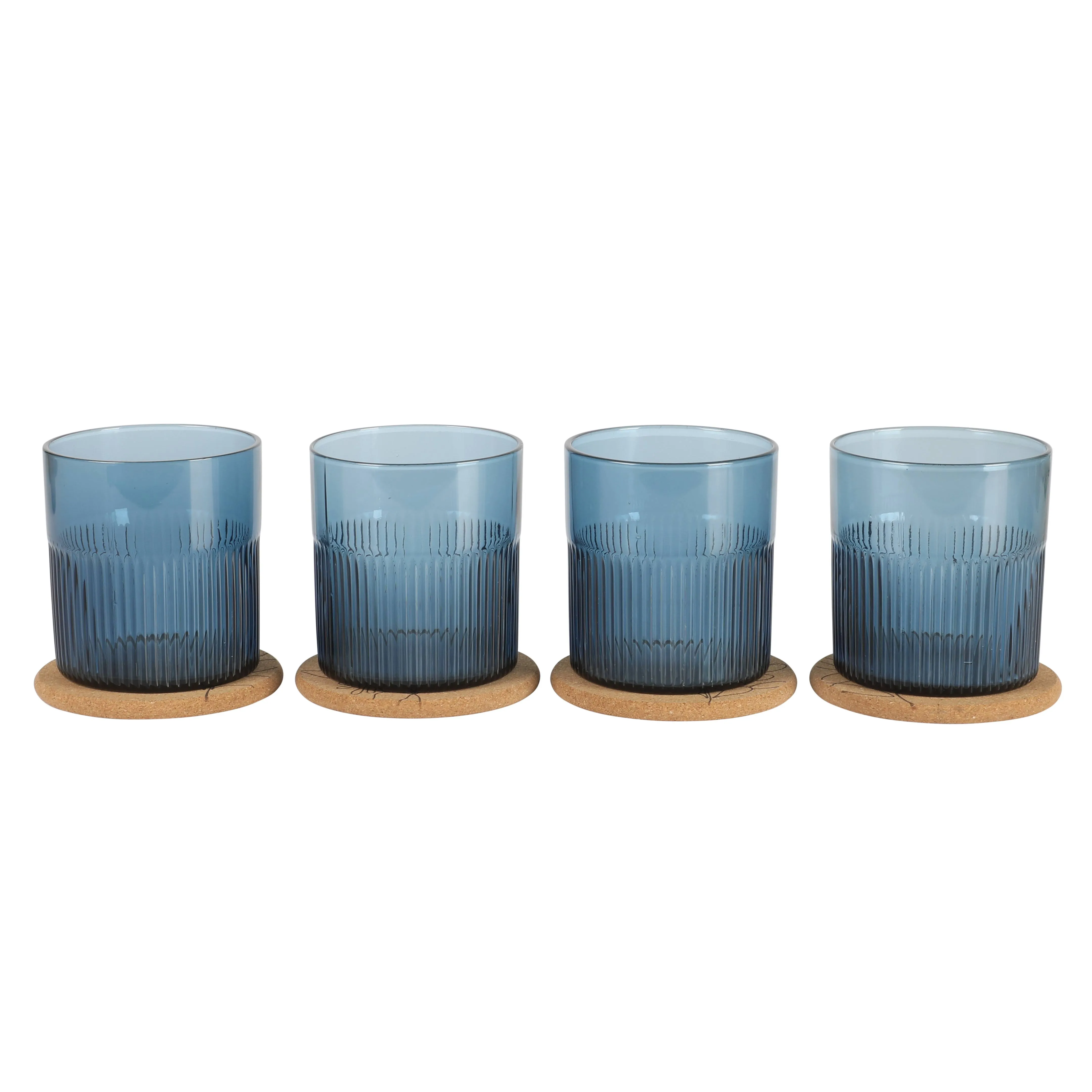 Bloomhouse Lyon Sky 4-Piece Double Old Fashioned Glass Set with Coasters