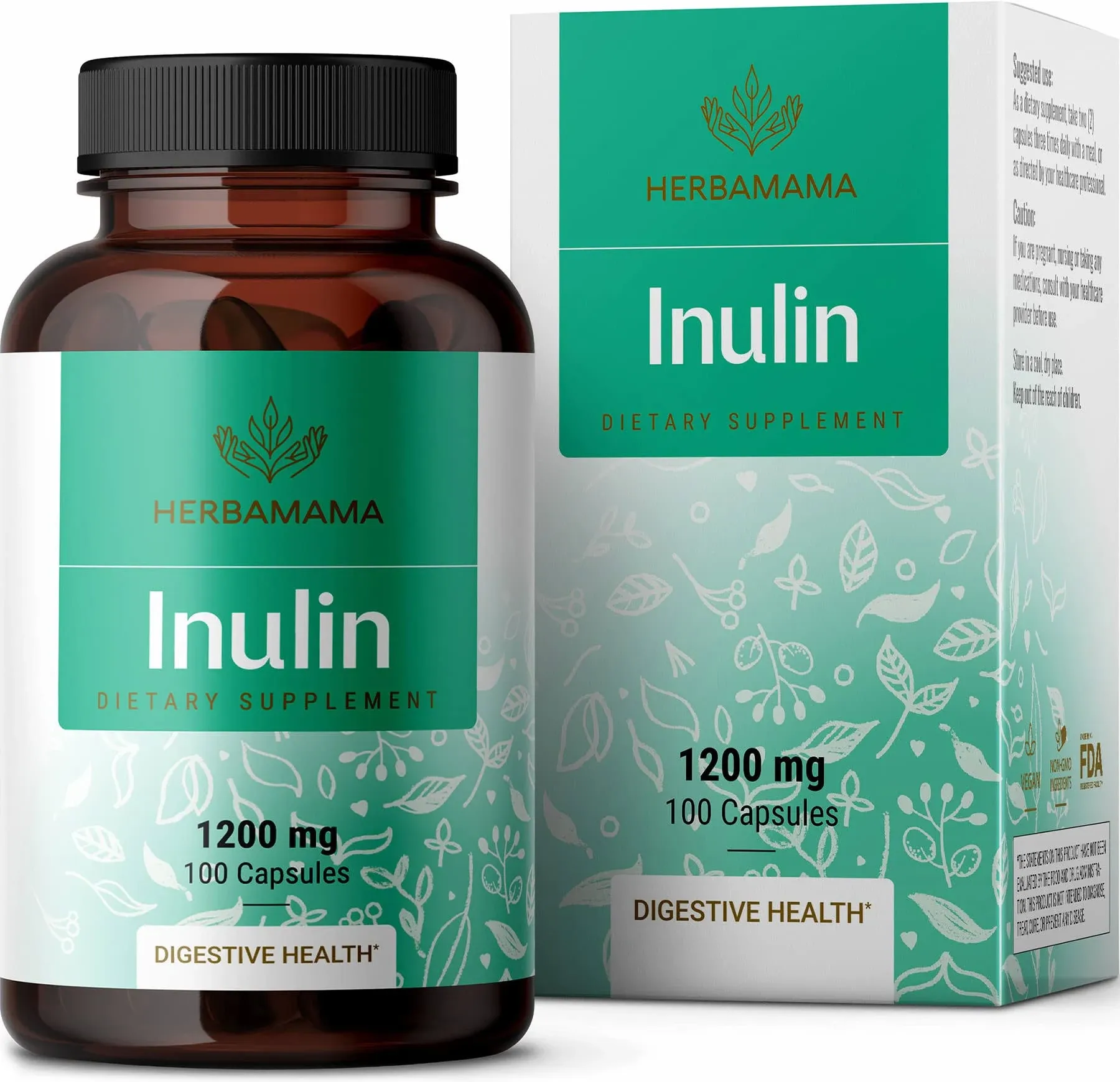 Herbamama Inulin Powder Capsules - Organic Chicory Root Inulin Supplement ...