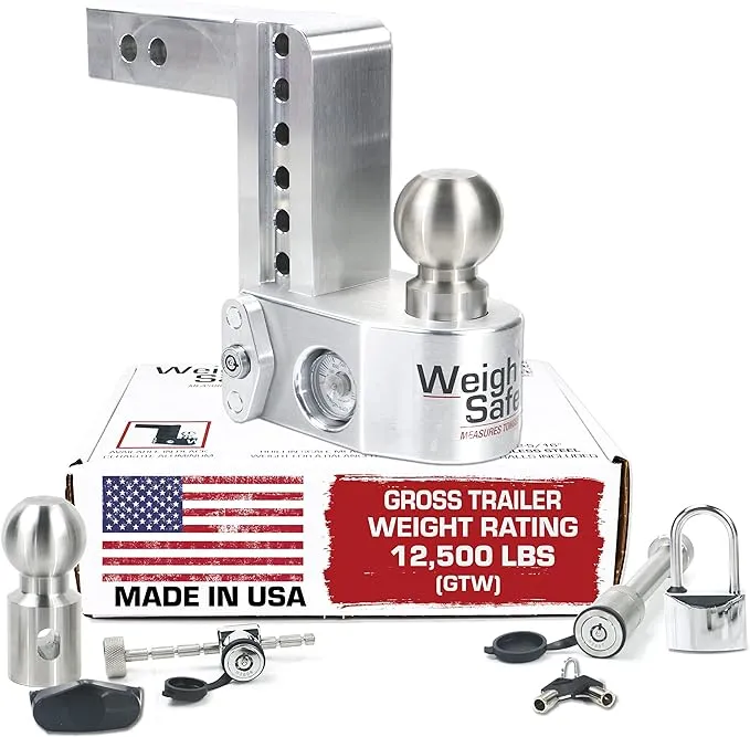 Weigh Safe Adjustable Trailer Hitch Ball Mount - 6" Drop Hitch for 2" Receiver w/ 4 pc Keyed Alike Lock Set, Premium Aluminum Trailer Tow Hitch w/Built in Weight Scale for Anti Sway, 12,500 lbs GTW