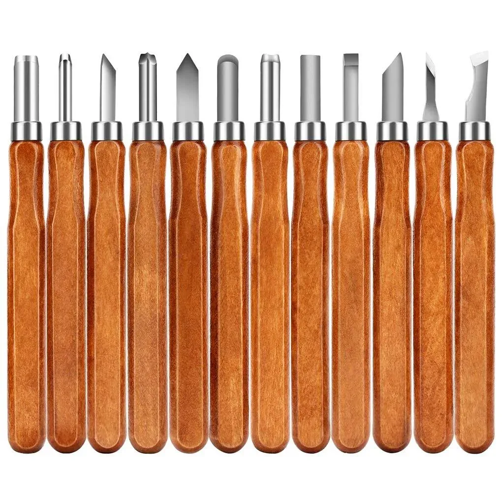 Wood Carving Tools, Adevena 12 Set SK2 Carbon Steel Sculpting Knife Kit for B...