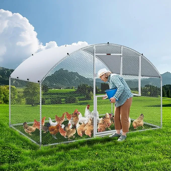 VEVOR Large Metal Chicken Coop with Run Walkin Chicken Coop for Yard with Waterproof Cover - 6.6 x 9.8 x 6.6 ft - Dome Roof