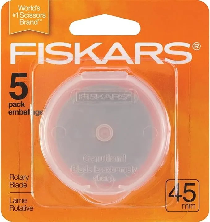 Fiskars 95287097J Rotary Cutter Replacement Blades 5 Piece Per Pack, 45mm