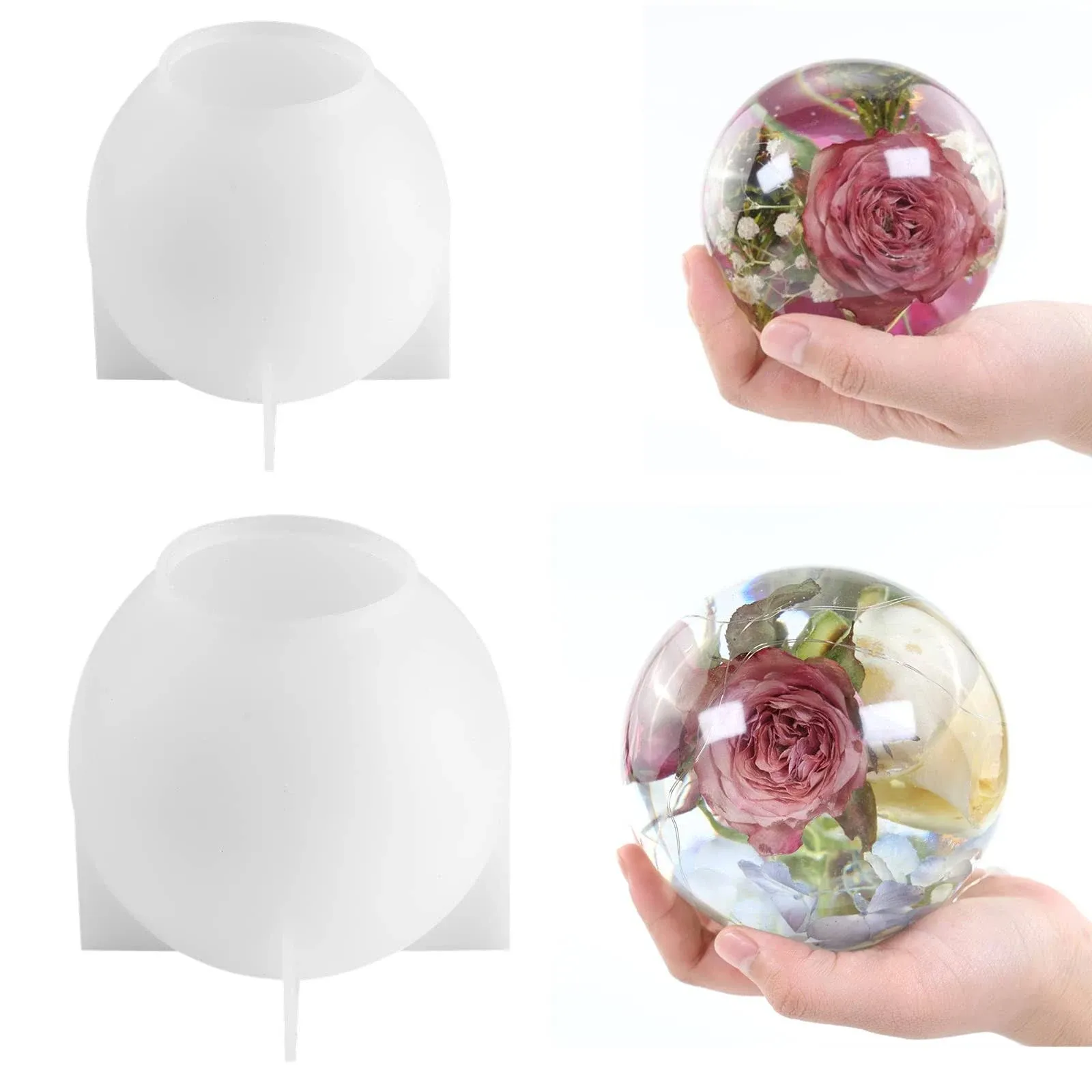 4.7&#39;&#39; &amp; 4&#39;&#39;Large Sphere Resin Molds, 2 Pcs Ball Shape Silicone Molds, One-Piece 3D Seamless Globe Epoxy Resin Molds, Large Sphere Resin Casting Mould