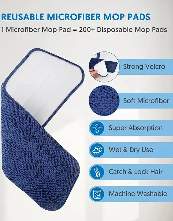 Microfiber Mops for Floor Cleaning - BPAWA Flat Floor Mop Wet Dry Dust Mop for Hardwood Floors Laminate Wood Tile Vinyl Wall Hard Surface, Bathroom Kitchen Mop with 4 Reusable Washable Chenille Pads