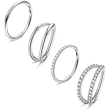 4PCS 18G Nose Rings Hoops, Surgical Steel Earrings Tragus Septum Piercing CZ Cli