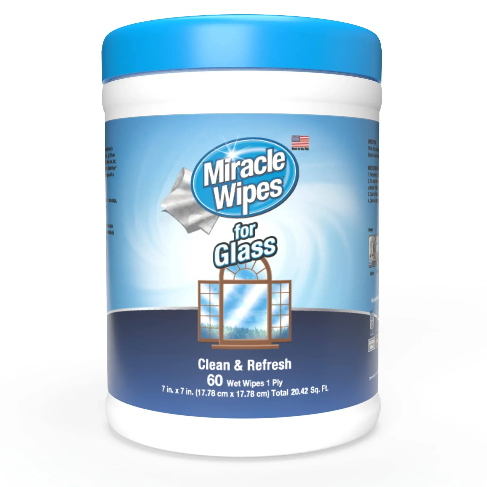 MiracleWipes for Glass, Disposable and Streak Free Cleaning Wipes for Mirrors, Windows, Kitchen, Home, and Auto- 60 Count