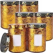 17.3 oz Embossed Glass Candle Container with Tin Lids and Labels, Candle Jars for Making Candles, Pack of 6 (Clear)