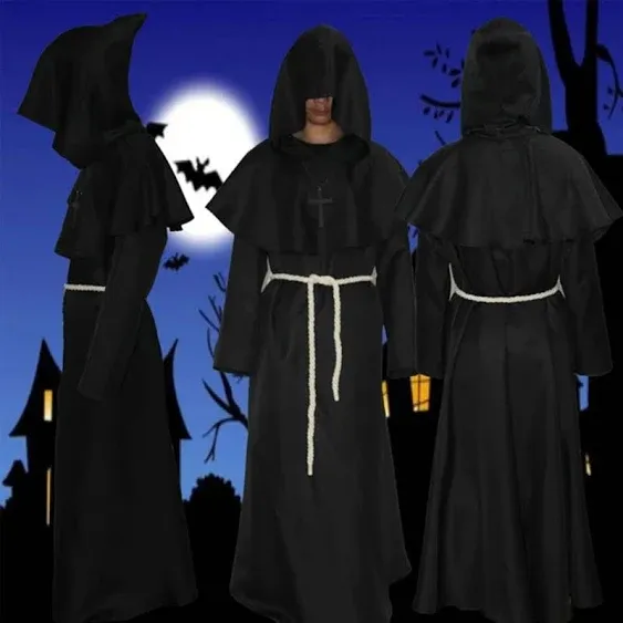 Medieval Priest Monk Robe Hooded Halloween Cosplay Costume Cloak for Wizard ...