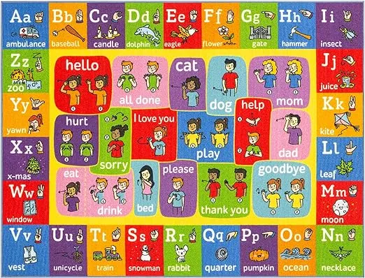 KC Cubs ABC Alphabet ASL Sign Language Educational Learning & Fun Game Play Area Non Slip Boy & Girl Kids Rug Carpet for Children Bedroom, Toddler Classroom & Baby Playroom Mat, 3' 3" x 4' 11"KC Cubs ABC Alphabet ASL Sign Language Educational…