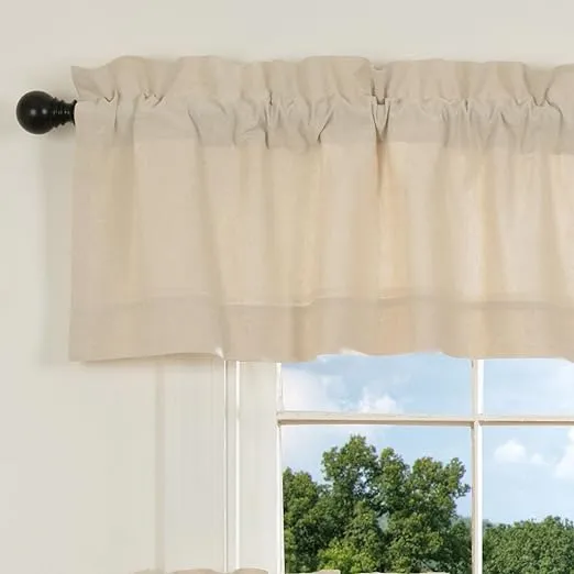 Farmhouse Chambray Valance 16&#034; X 72&#034; Simple Beige Farmhouse Cur