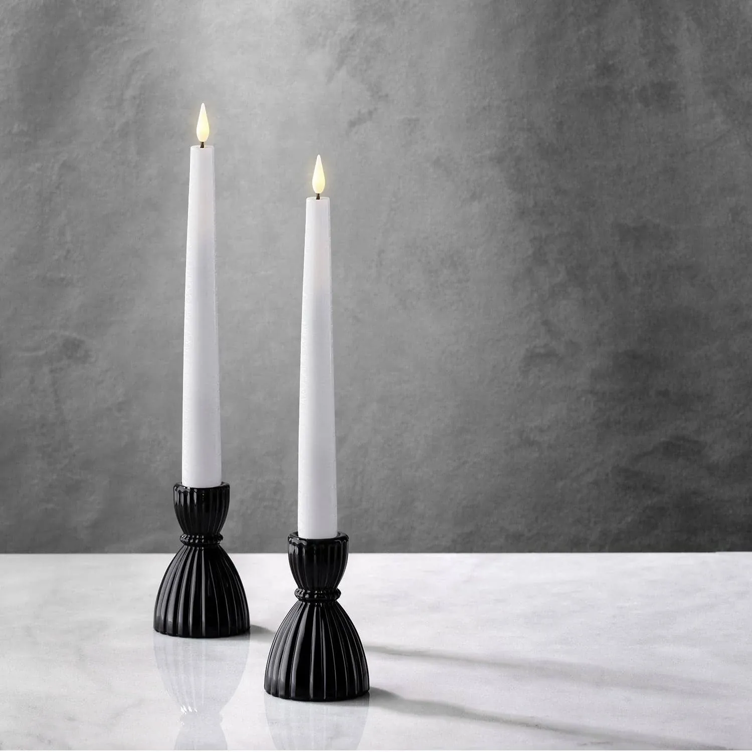 Cecilia Small Taper Candle Holders in Opal Black, Set of 2