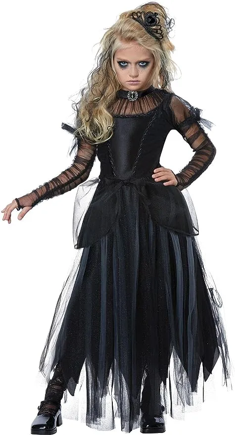 Halloween Costumes, Dark Princess Costume for Girls, Black Dress with Crown f...