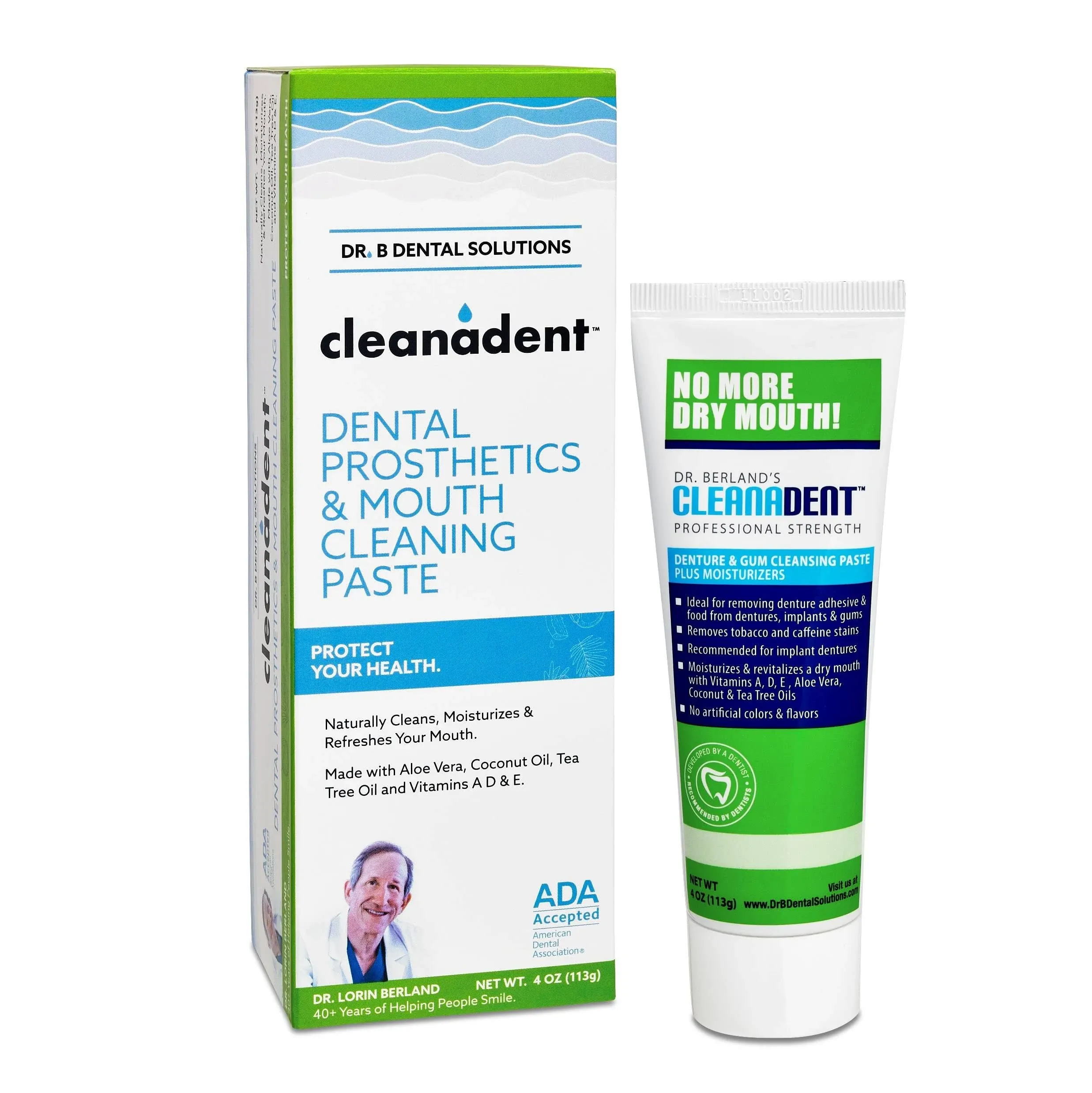 Dr. B Dental Solutions Cleanadent Denture and Gum Toothpaste, Removes Odors Stains Adhesives, Mouth Cleaning Paste, 4 oz