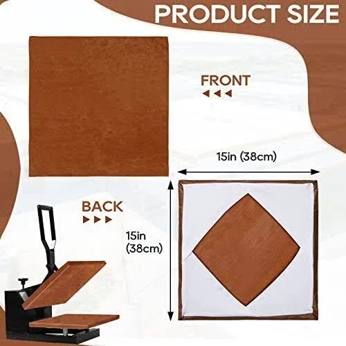 Zhengmy 2 Pcs Wrap Cover for Heat Press Platen, 15 x 15 Inch Heat Resistant Reusable Sheets Pad Mat Pillow Protector for Sublimation Heat Pressing Machine brown and white