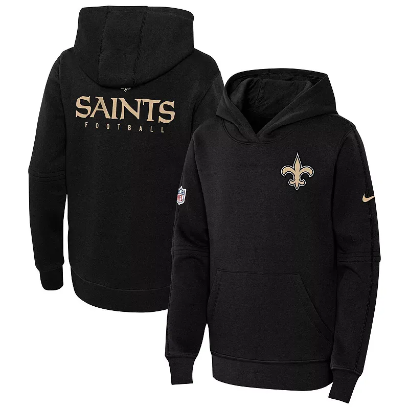 Youth Nike Black New Orleans Saints 2023 Sideline Club Fleece Pullover Hoodie