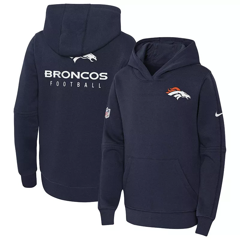 Youth Nike Navy Denver Broncos 2023 Sideline Club Fleece Pullover Hoodie