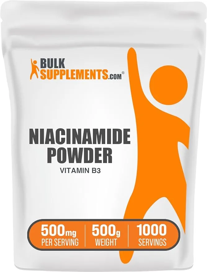 BulkSupplements.com Niacinamide Powder - Niacinamide Supplement, Vitamin B3 Supplement, Niacinamide 500mg - B3 Vitamins for Skin Health, Pure & Gluten Free - 500mg per Serving, 500g (1.1 lbs)