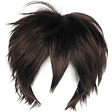 Anogol Wig Cap Short Brown Wig Cosplay Wigs Natural Style with Bangs Synthetic Hair For Halloween Wig For Women Men Dress Up Wig For Anime Cartoon Costume Party Wig