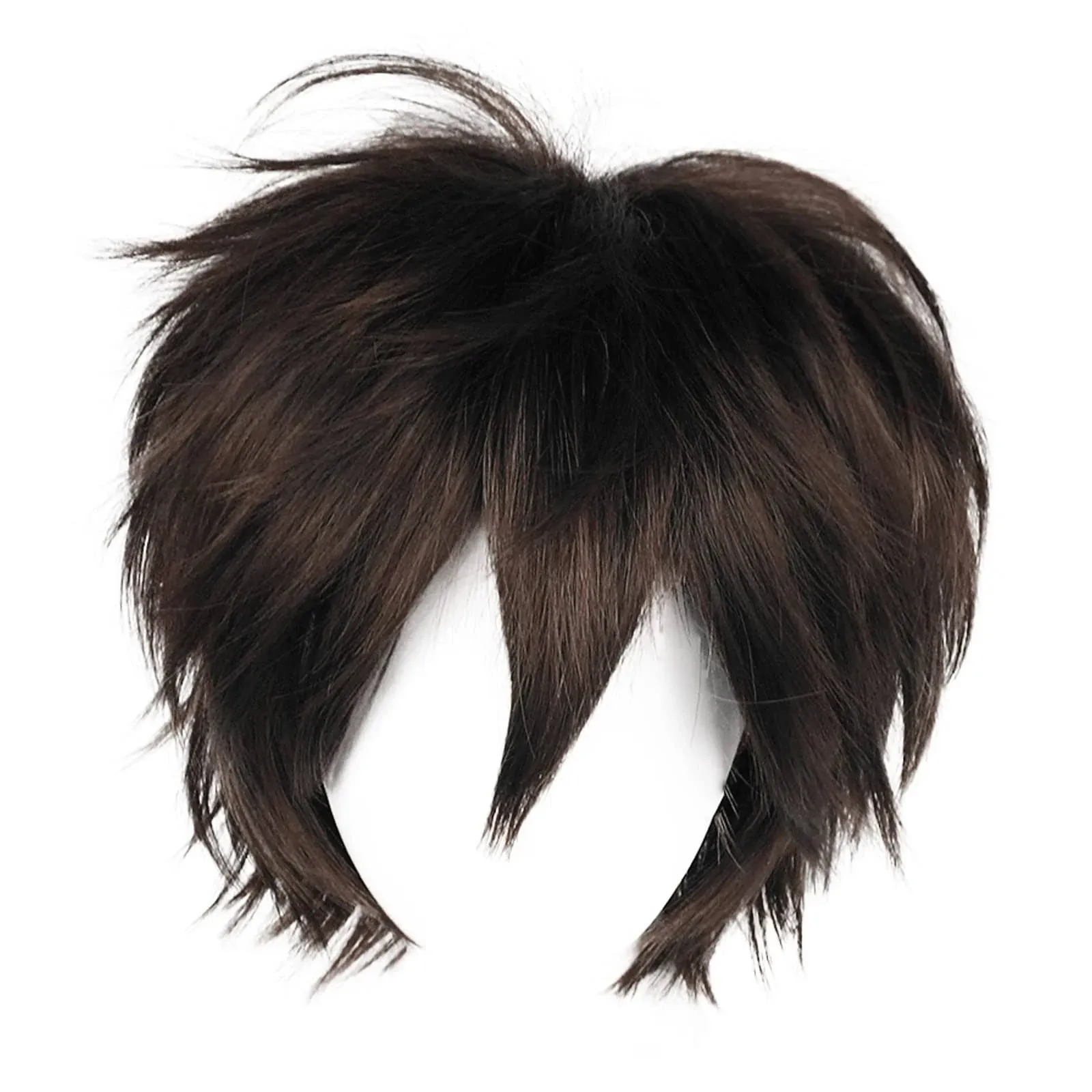 Anogol Wig Dark Brown Anime Cosplay Hair Cap Boy Short Straight Synthetic Titan