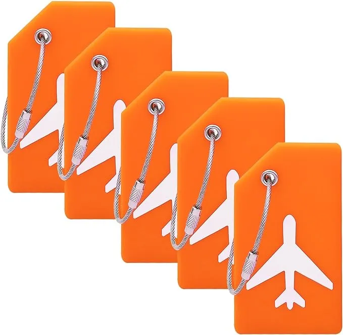 Silicone Luggage Tag with Name ID Card Perfect to Quickly Spot Luggage Suitcase (Plane 5Pcs Orange)Silicone Luggage Tag with Name ID Card Perfect to Quickly Spot Luggage Suitcase (Plane 5Pcs Orange)