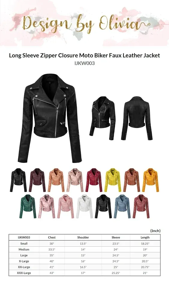 Design by Olivia Women's Long Sleeve Zipper Closure Moto Biker Faux Leather Jacket