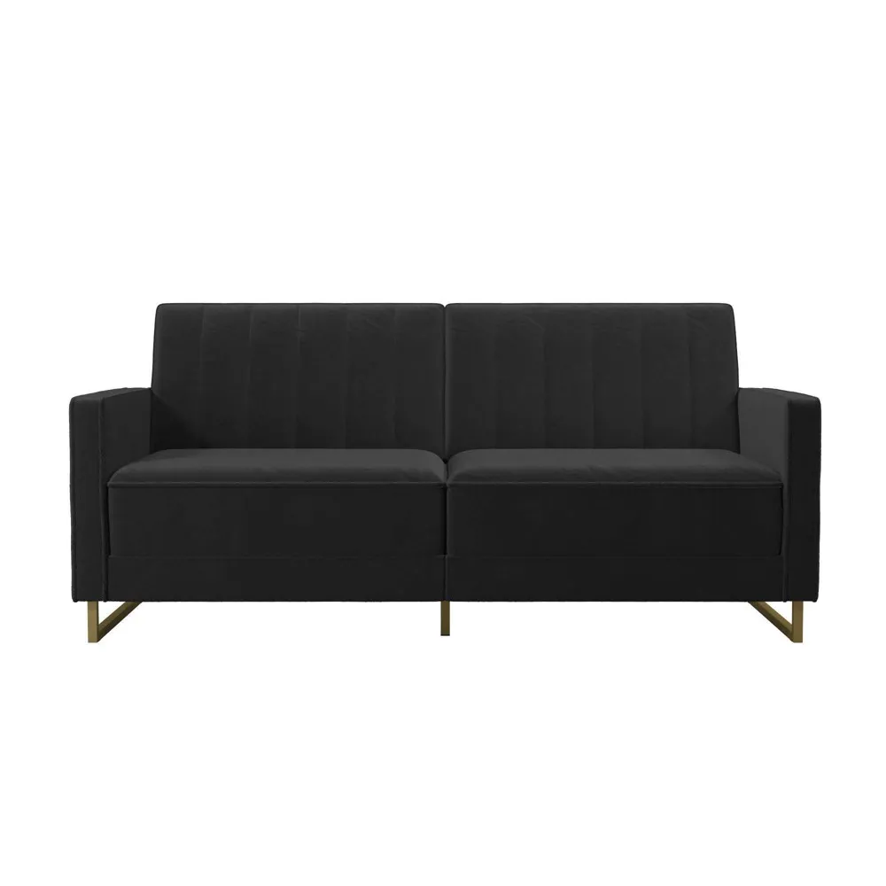 Novogratz Skylar Coil Futon, Modern Sofa Bed and Couch, Black Velvet