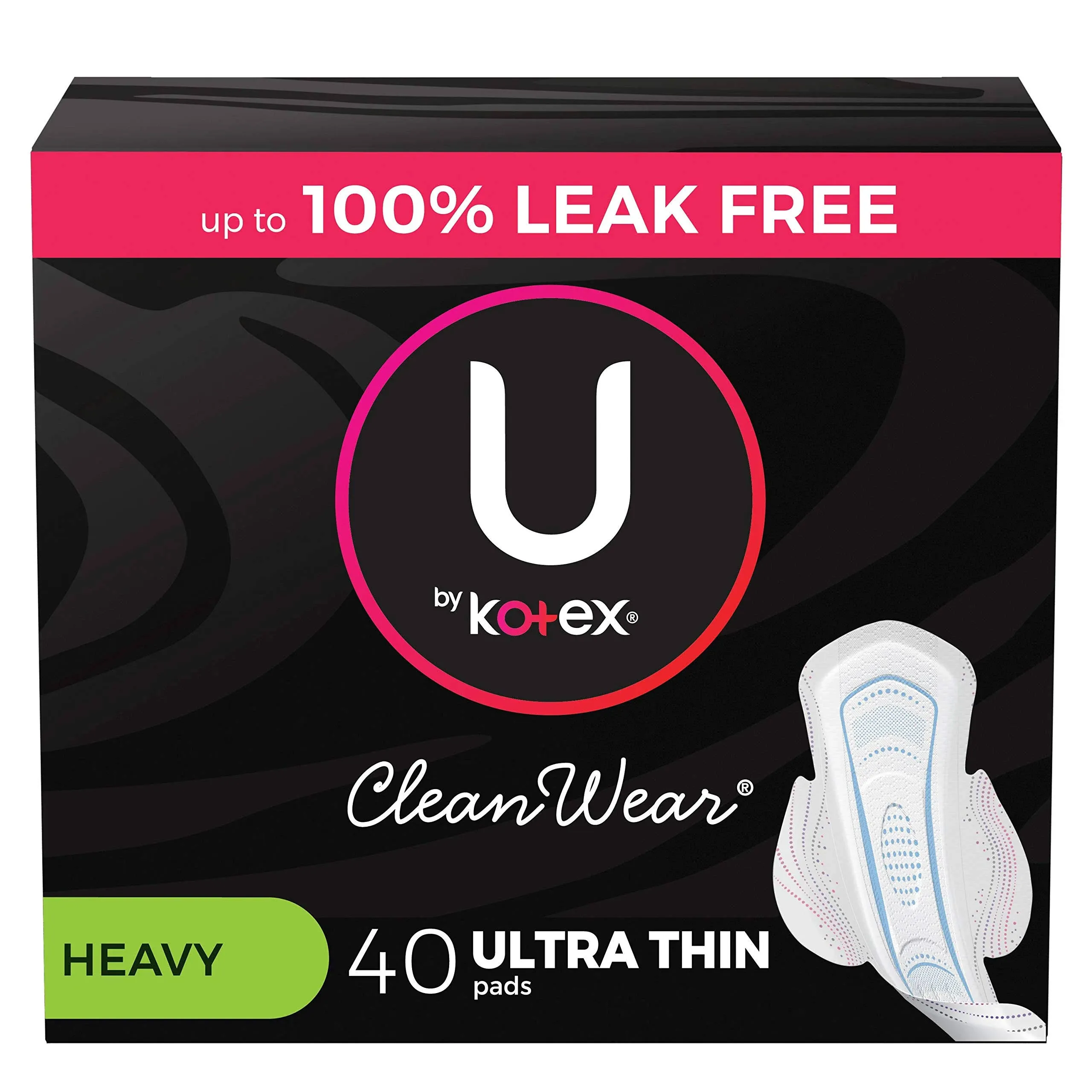 U by Kotex CleanWear Ultra Thin Heavy Pads with Wings 40 Count