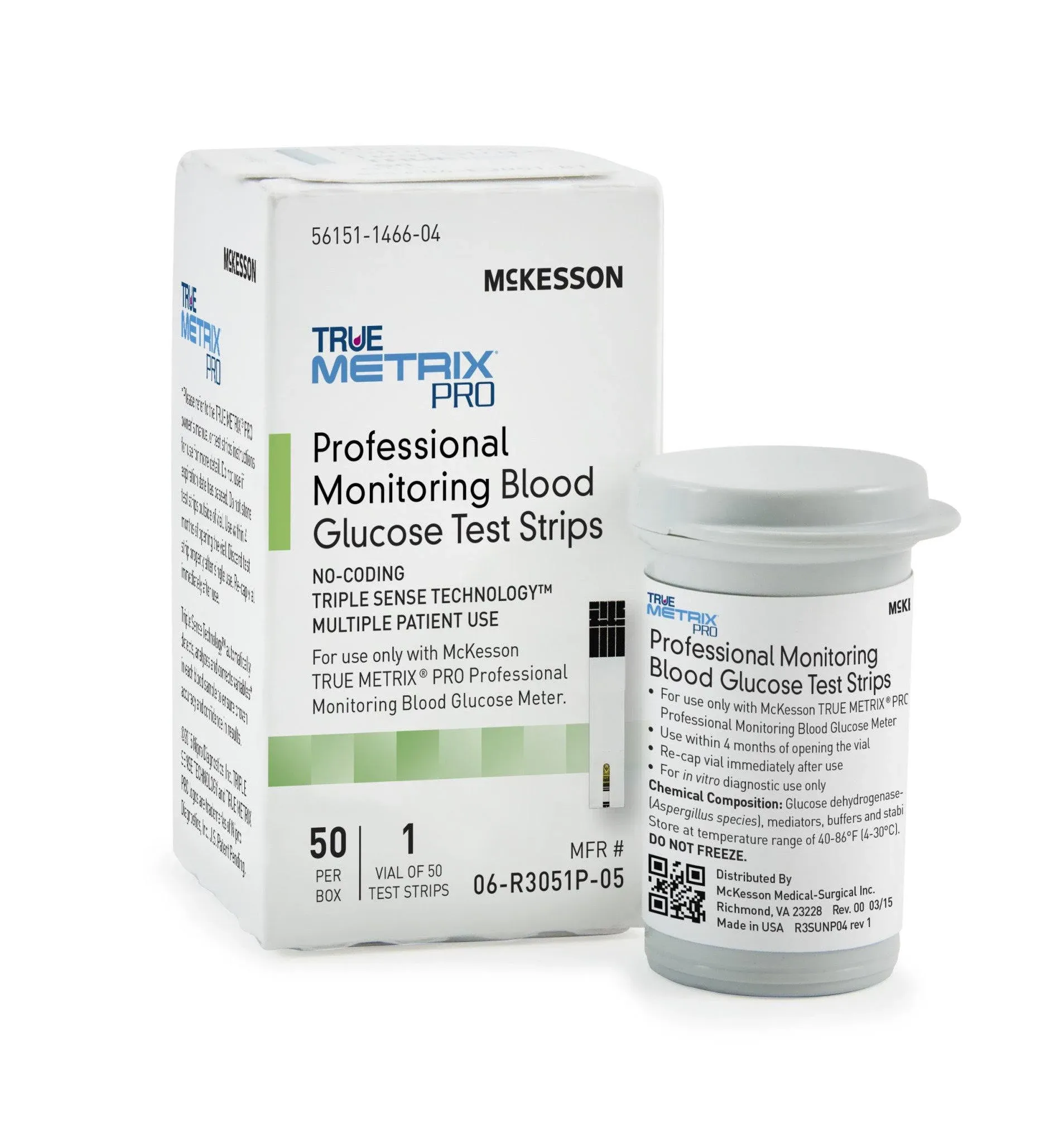 McKesson True METRIX Professional Monitoring Blood Glucose Test Stripes, 50 Strips, 1 Pack