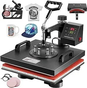 TOPDEEP 5 in 1 Heat Press Machine, Heat Press 15x15 inch, T Shirt Pressing Machine Slide Out Design, Multifunction Heat Press Transfer Machine Sublimation Combo for T-Shirt/Hat/Mug/Plate