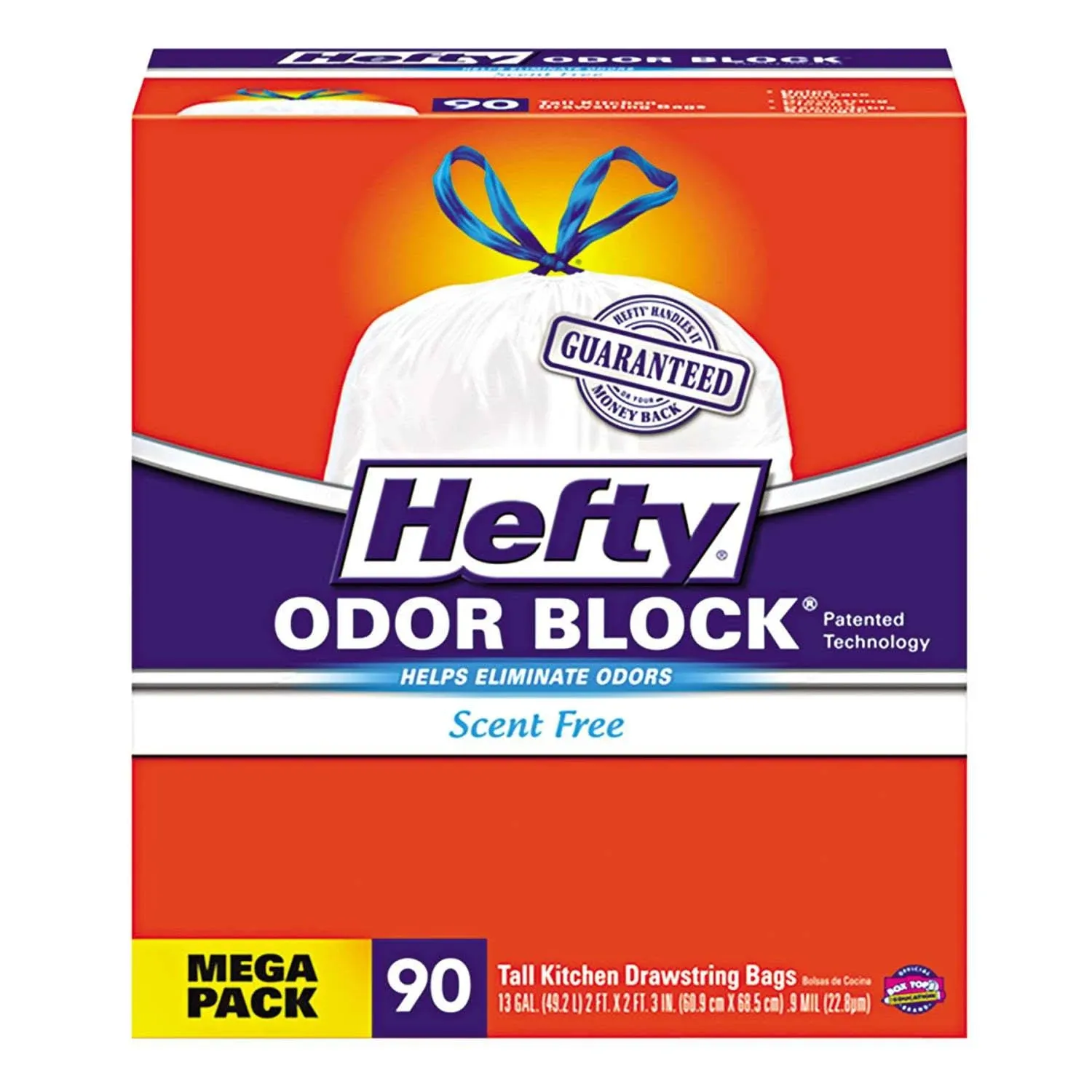 Hefty Strong Tall Kitchen Trash Bags, Unscented, 13 Gallon, 90 Count, White,Packaging may vary