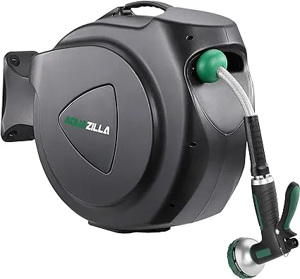 AQUAZILLA Retractable Garden Hose Reel 120ft +6FT 1/2", Durable Wall Mounted ...